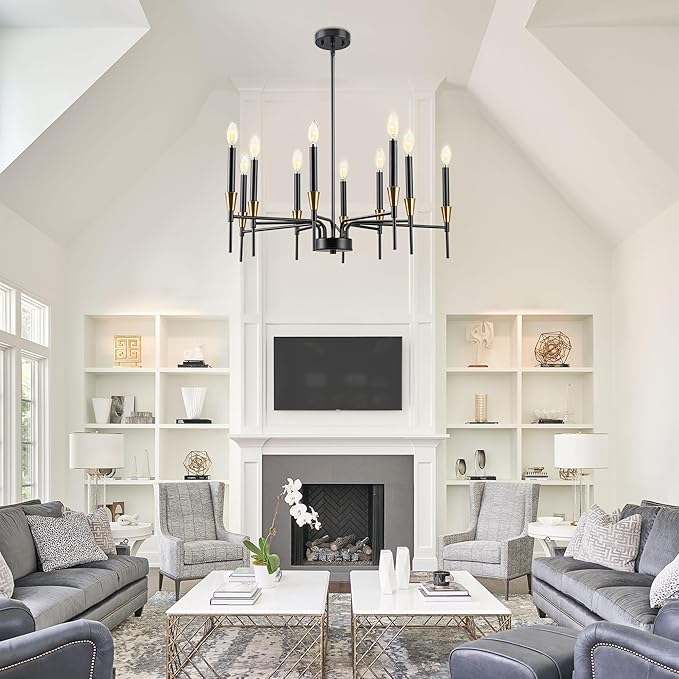 Chandeliers for Dining Room Farmhouse Dining Room Light Fixture 10-Light Black and Gold Chandelier Light Fixture Industrial Black Farmhouse Chandelier for Living Room, Bedroom, Foyer