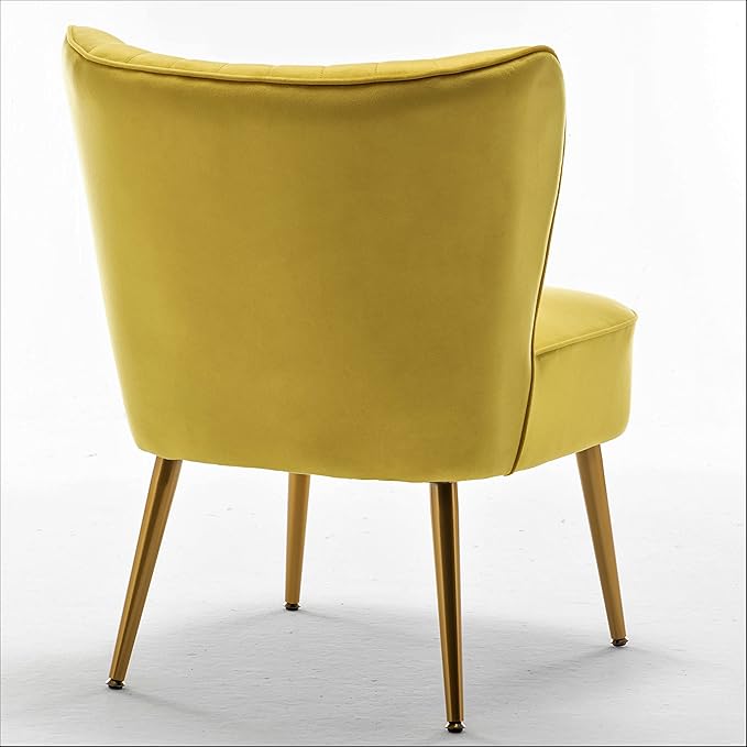Modern Velvet Accent Chair for Living Room, Bedroom, or Entryway, Stylish and Comfortable Armless Design with Metal Legs, Yellow