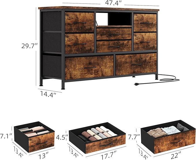 Jojoka 8-Drawer LED Dresser TV Stand with Power Outlet for 55'' TV - Wide Storage Chest for Bedroom, Living Room & Entryway, Wood Top Console Table with 22 Light Modes