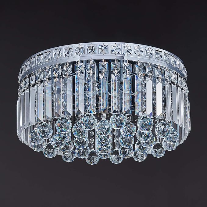 Saint Mossi 8-Lights Crystal Chandelier Light Fixture with K9 Crystals, Modern Flush Mount Ceiling Light Fixtures Modern Chandelier for Bedroom,Dining Room,Livingroom,H8 x D18