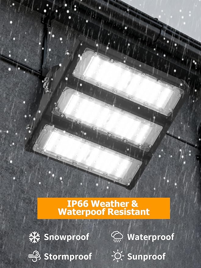 WERISE 150W Flood Lights Outdoor, IP66 Waterproof 30000LM 200LM/W Super Bright LED Stadium Light with Plug, 6000K Daylight White 100-277V Security Floodlight Lighting for Yard Parking Lot