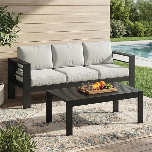 Solaste Aluminum Patio Furniture Set for All Weather, Oversized Metal Outdoor Furniture Set with 27.5" Deep Seating and 3.2" Wide Armrest, Outdoor Patio Conversation Sets with 10" Back Suport Cushion