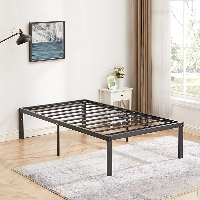VECELO 16 Inch Twin Size Tall Bed Frame Metal Platform for Kids,Heavy Duty Steel Slat/Easy Assembly Mattress Foundation/No Box Spring Needed