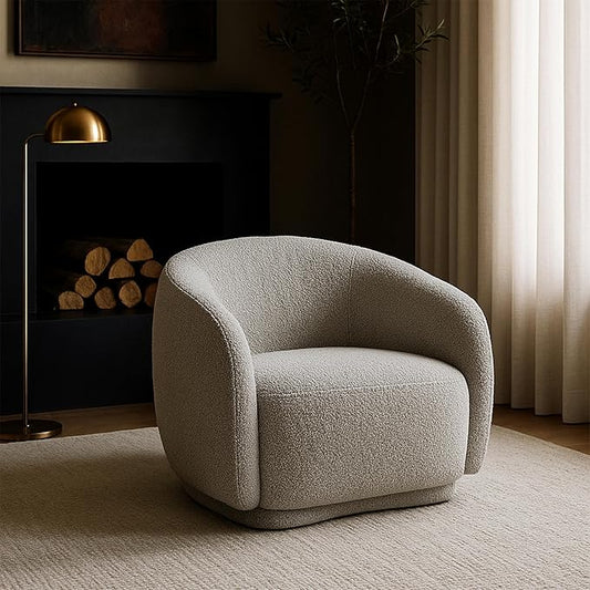 Meridian Furniture 693Grey-C Hyde Collection Modern | Contemporary Boucle Fabric Upholstered Accent Chair with Rounded Back, Grey, 42" W x 38" D x 27.5" H