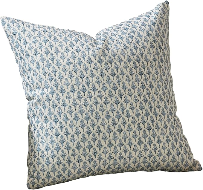 FIOUOVO Floral Pillow Covers 20x20 Pillow Cover Block Print Couch Pillows for Living Room Decorative Neutral Accent Throw Pillow Covers, 1PC, Aqua Blue