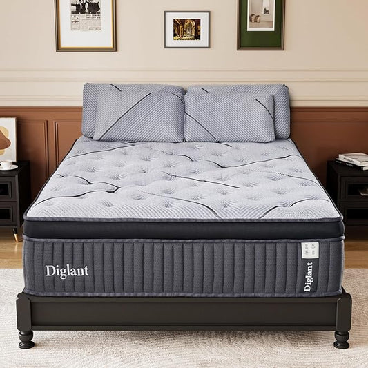 TwinXL Mattress, 14Inch Cooling Gel Memory Hybrid Medium Mattress, TwinXL Size Individual Pocket Spring Mattress in Box, None of Fiberglass
