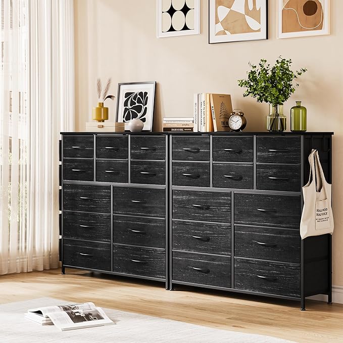GarveeHome Black 12 Drawer Dresser for Bedroom, Fabric Dressers & Chests of Drawers with Side Pockets, Chest of Drawers for Closet, Living Room, Closet, Hallway