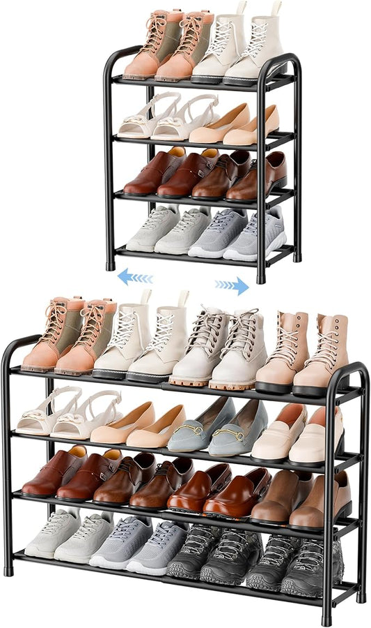 ENJOYBASICS Expandable Shoe Rack, 4 Tier Adjustable Shoe Organizer Shelf for Closet, Black Metal Free Standing Shoe Rack Storage for Small Space, Entryway