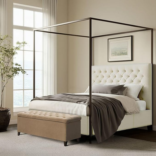 Madison Park Entryway Accent Bench for Living Room Flip Top Storage Chest, Shandra Tufted Top Upholstered Storage Bench End of Bed for Bedroom Furniture, Indoor Seating, 49"Wide, Sand