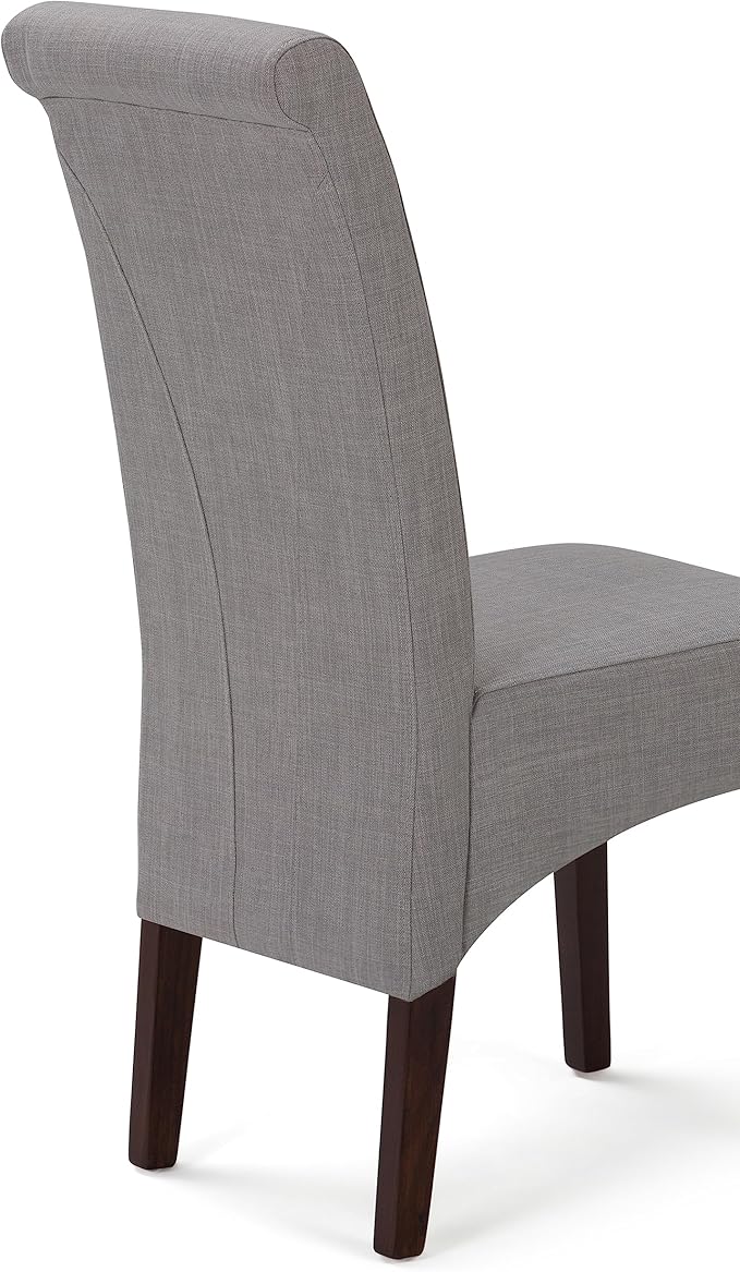 SIMPLIHOME Avalon Dining Chairs - Upholstered Solid Hardwood and Linen-Style Fabric Parsons Chair Set in Dove Grey, Contemporary Dining Room Seating with Curved Back and Cushioned Seat (Set of 2)