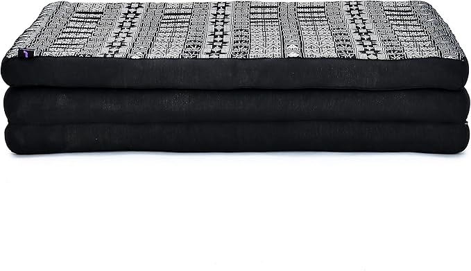 Leewadee Trifold Mattress XL – Comfortable Thai Massage Pad, Foldable Relaxation Floor Mattress Filled with Kapok, Perfect to Use as a Sleeping Mat 79 x 39 inches, Black