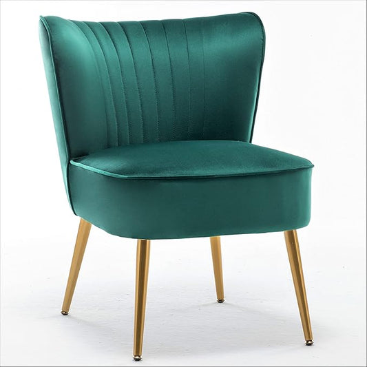 Modern Velvet Accent Chair for Living Room, Bedroom, or Entryway, Stylish and Comfortable Armless Design with Metal Legs, Green