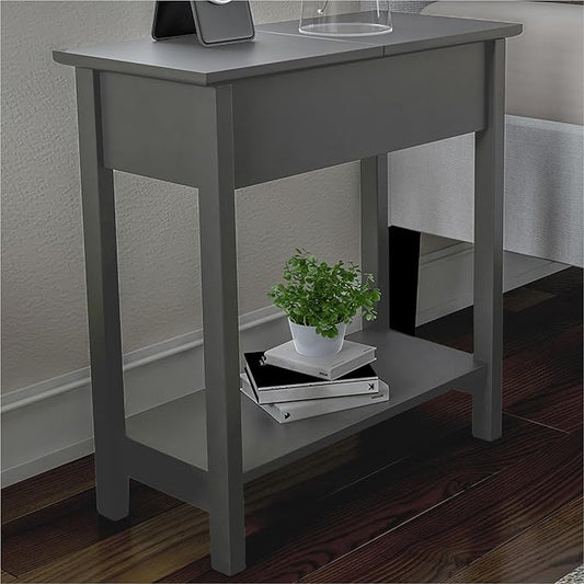 Lavish Home Flip Top End Table – Set of 2 Living Room End Tables with Hidden Hinged Storage Compartment and Lower Shelf (Gray)