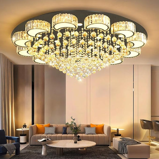 47'' Black Modern Crystal Chandeliers for Dining Room LED Dimmable Light Fixtures Flush Mount Light Living Room Bedrooms