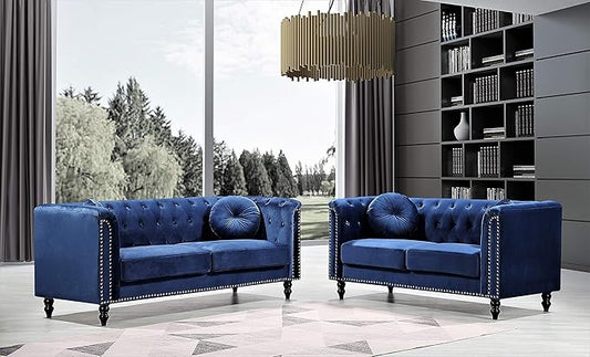 Container Furniture Direct S5370-S Kittleson Velvet Upholstered Modern Chesterfield Sofa with Nailhead Trim, Gray