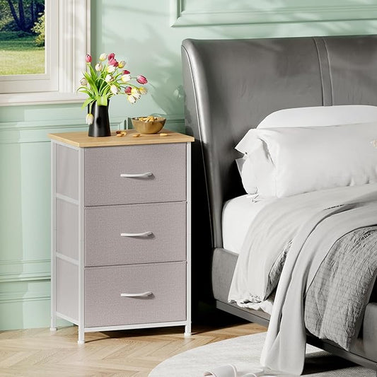 Somdot Dresser for Bedroom with 3 Drawers, Storage Organizer Chest of Drawers with Removable Fabric Bins for Closet Bedside Living Room Laundry Entryway Hallway, Ash Grey