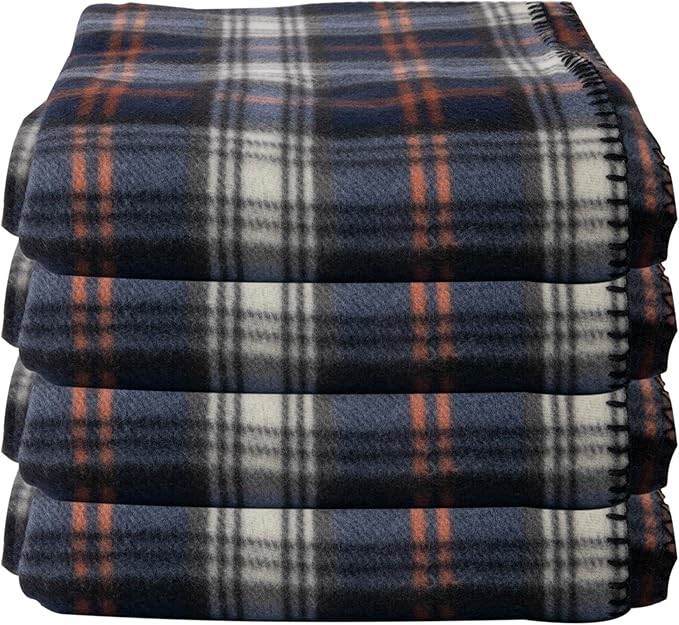 Trail maker 24 Pack Bulk Plaid Sherpa Fleece Throw Blankets 50 x 60 for Wedding Guests, Homeless, Pets | Plaid Fleece Throw Blankets Bulk