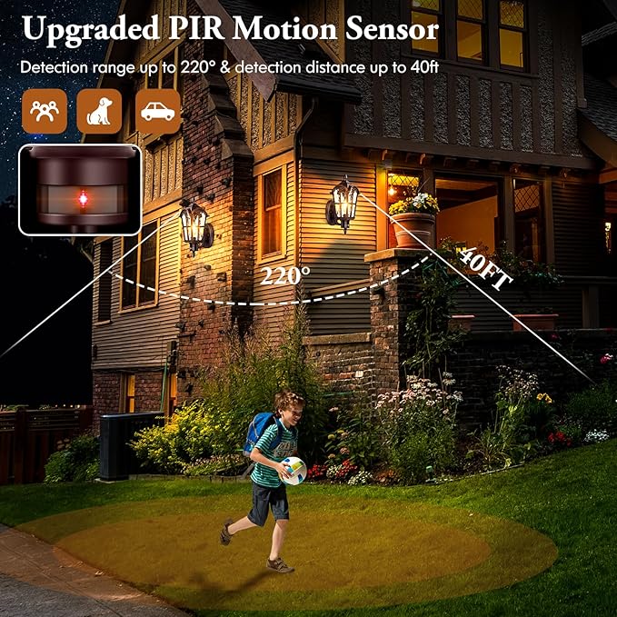 16in 2-Pack Large Motion Sensor Outdoor Wall Lights, Dusk to Dawn Porch Lights Wall Mount, Vintage Exterior Light Fixtures Sconces Lighting, Brown Wall Lanterns Outside Lights for House Front Door