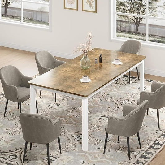 79 in Dining Table for 6, Farmhouse Wooden Kitchen Tables for Family, Rectangular Industrial Style Dining Room Table with Sturdy Metal Frame, Long Desk for Restaurant, Kitchen, Office,Retro Brown 2