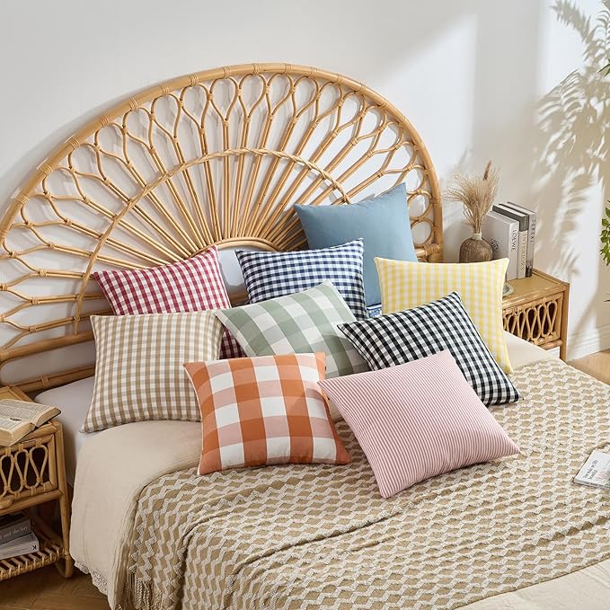 Spring Light Pink Striped Throw Pillow Covers 18x18 Set of 2, Farmhouse Outdoor Decorative Stripe Pillow Covers For Patio Furniture, Funky Blush Pink Throw Pillows 18 x 18 (No Pillow Inserts)