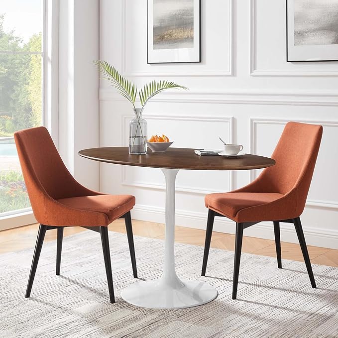 Modway Lippa 48" Mid-Century Modern Dining Table with Oval Top in Walnut