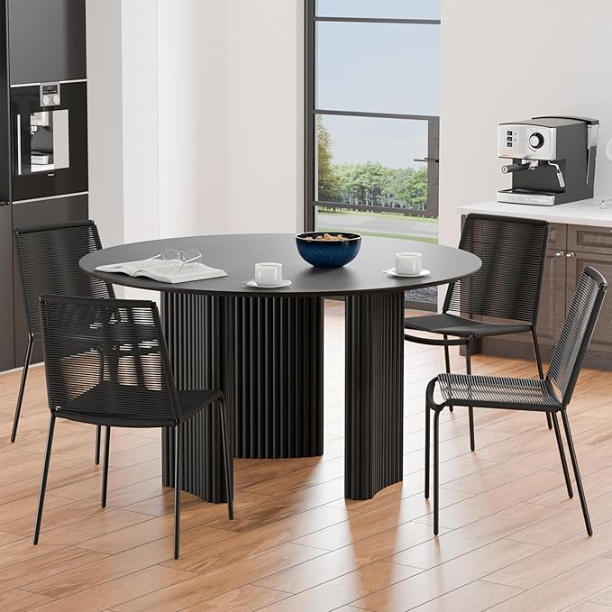 Casaphoria 52" Round Dining Table for 4-6, Farmhouse Style Table with Stripes Base, Easy Assembly for Living Room, Kitchen, Bar, Black