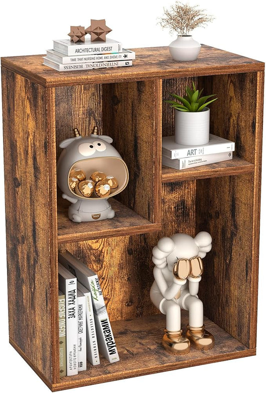 VECELO 3-Cube Small Bookshelf, Modern Bookcases with Shelves Height Up to 12.8 Inches, Suit for Common Size Textbook, Vertical or Horizontal, Cubby Storage Organizer,Rustic Brown