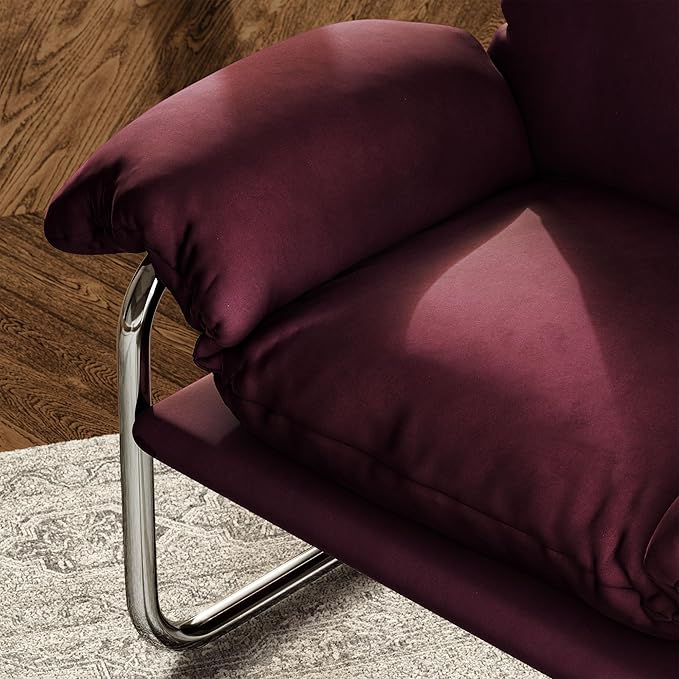 Modway Ansel Performance Velvet Accent Chair in Mulberry - Stain-Resistant Velvet Lounge Chair for Living Room, Bedroom - Corner Reading Chair with Arms and Removable Cushions