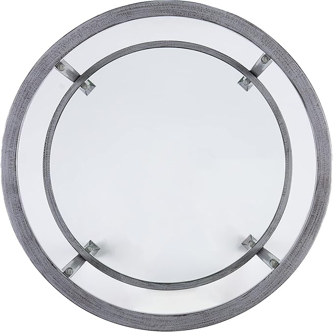 SEI Furniture Jaymes 24" Round Metal & Glass 2-Tier, End Table, Silver/Black Distressing