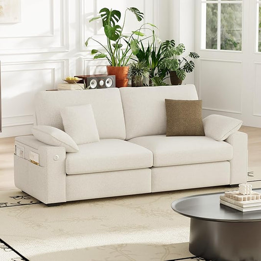 MALOL 76" Loveseat Sofa, Modular Midcentury Modern 3-Seat Sofa, with USB Type C Ports and 4 Pillows for Home Living Room, Beige