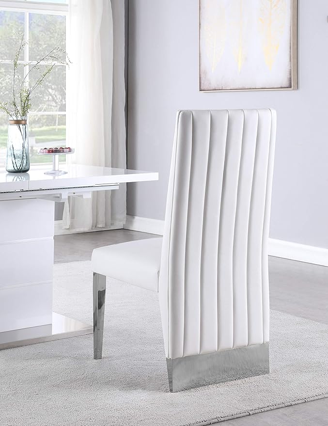 Meridian Furniture Porsha 19" H Leather Dining Chair in White/Chrome (Set of 2)