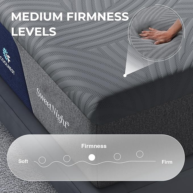 Sweetnight 16 Inch Queen Size Mattress, Cooling Queen Size Foam Mattress for Cool Night Sleep, 5-Zone Ergo Support for Pressure Relief, Medium, CertiPUR-US Certified