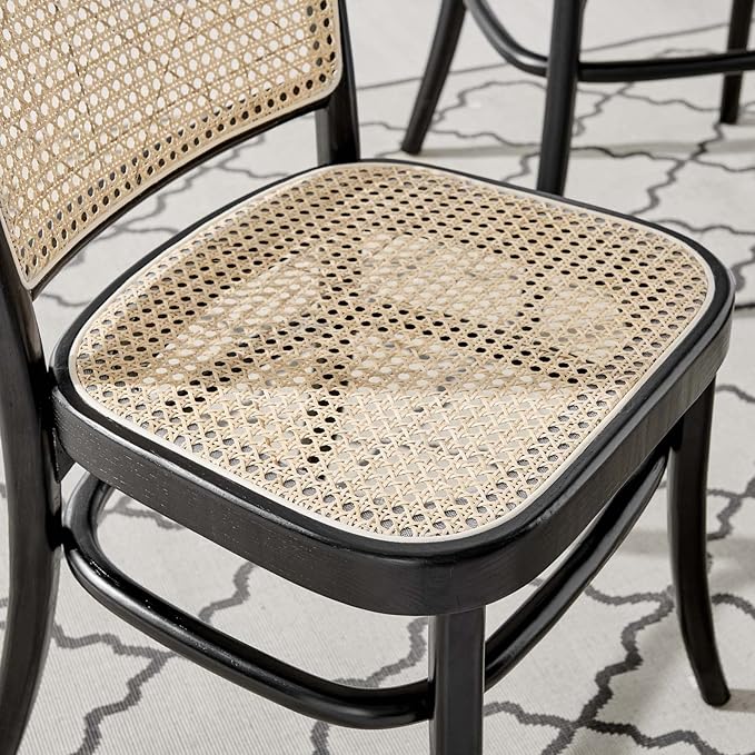 Modway Winona Elm Wood Cane Rattan Seat, Dining Side Chair - Set of 2, Black
