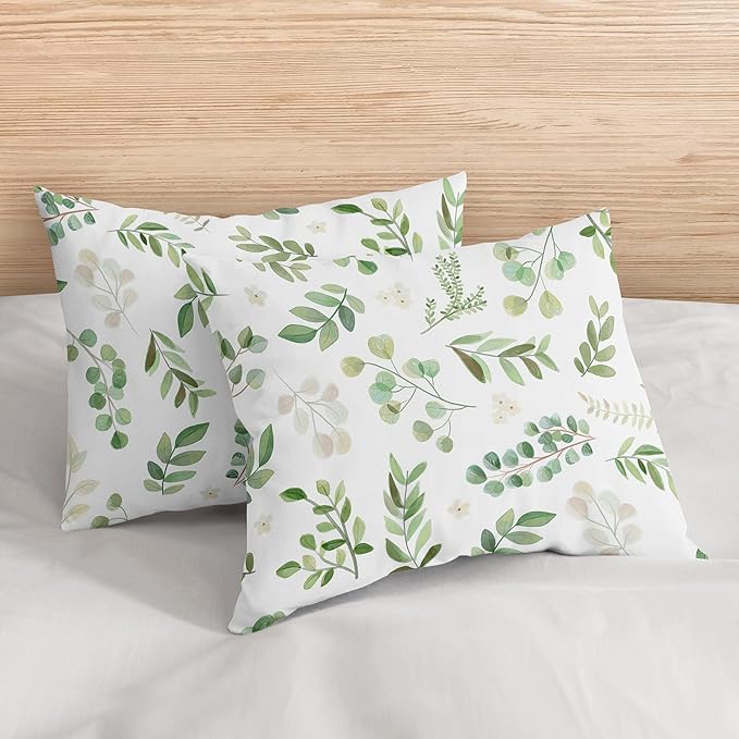 Sweet Jojo Designs Floral Leaf Girl Full/Queen Bedding Comforter Set Kids Childrens Size - 3 Pieces - Green and White Boho Watercolor Botanical Woodland Tropical Garden