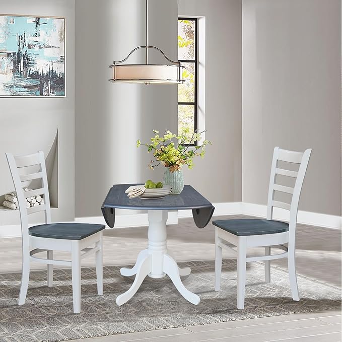 IC INTERNATIONAL CONCEPTS 42" Drop Leaf Wood Table with 2 Emily Side Chairs in White/Heather Gray