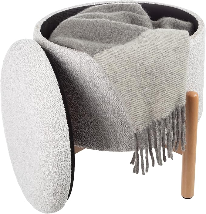 Storage Ottoman - Multipurpose Round Footrest or Storage Organizer with Removable Top for Living Room, Dorm, or Apartment by Lavish Home (Gray)