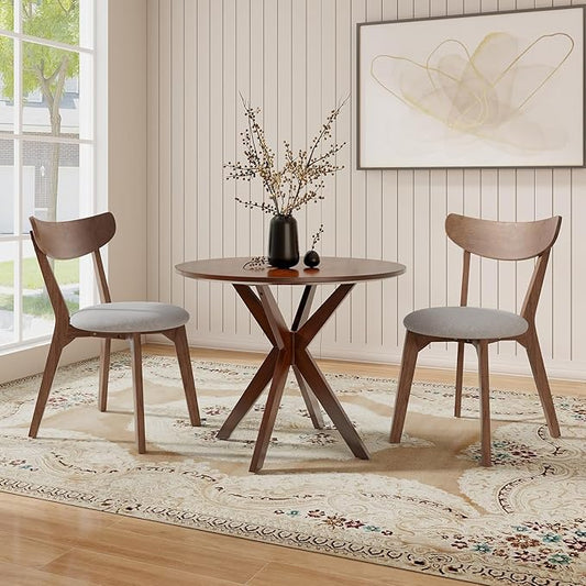 Moccha 36" Round Dining Table for 4 - Rubber Wood Kitchen Table with Intersecting Trestle Legs, Vintage Bar Table, Farmhouse Dining Room Tables for Dinette, Small Space, Restaurant, Bistro (Walnut)