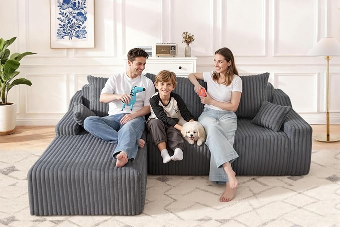 HABUTWAY 94'' Cloud Sectional Couch, Boneless Sofa with Deep Seat, Modular Comfy L-Shape Couch with Chaise for Living Room Bedroom, No Assembly Required(Grey,Left Facing Chaise)