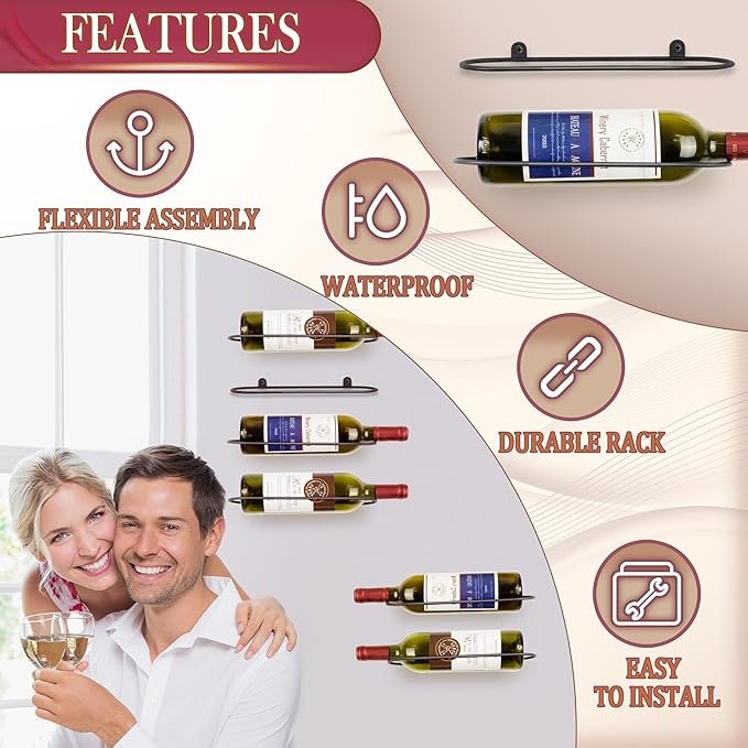 Wall Mounted Wine Rack: Metal Wall Wine Bottle Holder - for Wine Cellar Home Kitchen Bar Decor - 8Pcs