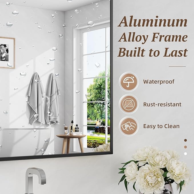 Bathroom Mirrors for Over Sink 30" x 30", Black Metal Frame Rectangle Wall Mirror, Modern Farmhouse Vanity Mirror(Horizontal/Vertical)