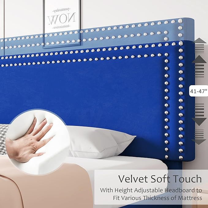 VECELO Bed Frame Full Size with Adjustable Upholstered Headboard, Wooden Slats Platform, Noise-Free Design, Easy Assembly
