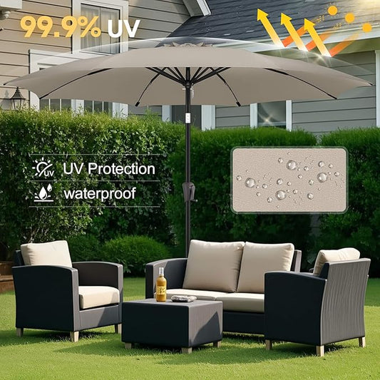 FLAME&SHADE 10 ft Outdoor Market Patio Table Umbrella with Fiberglass Rib Tips and Tilt, Taupe