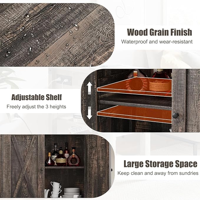 GarveeHome Small Storage Cabinet, Farmhouse Sideboard Buffet Cabinet with 2 Doors and Adjustable Shelves, Accent Entryway Console Cabinets for Living Room, Dining Room (Dark Oak, 2 Pieces)