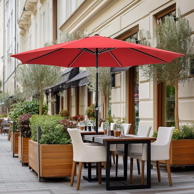 OLIXIS Patio Umbrella with Tilt and Crank Button & Sturdy Ribs Waterproof, Patio Table Umbrella Perfect for Poolside, Terrace, Beach and Outdoor Restaurant