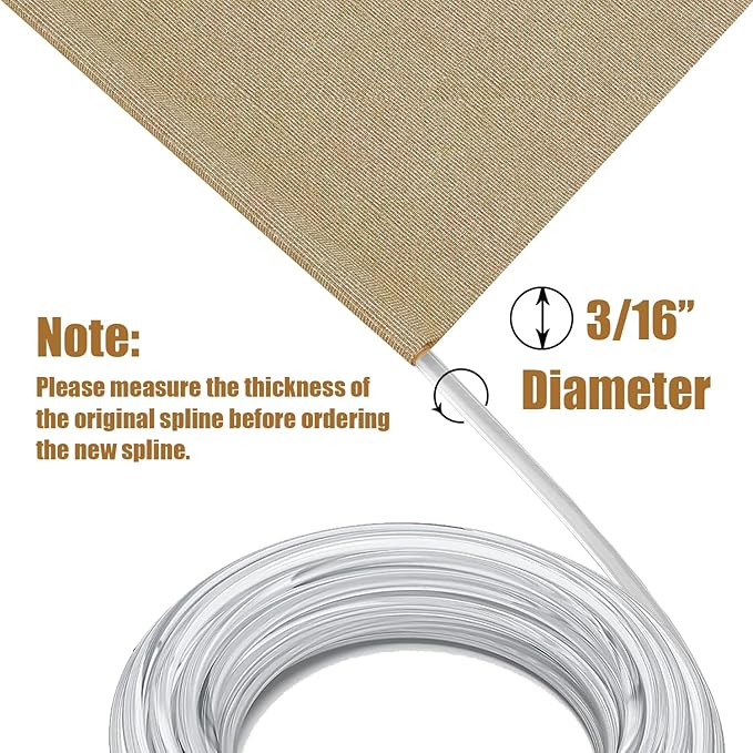 3/16'' Vinyl Sling Chair Spline Solid Awning Cord Replacement for Patio Fabric Chaise Lounge Outdoor Sling Chair Lawn Garden Pool Furniture Repair (25 Ft)