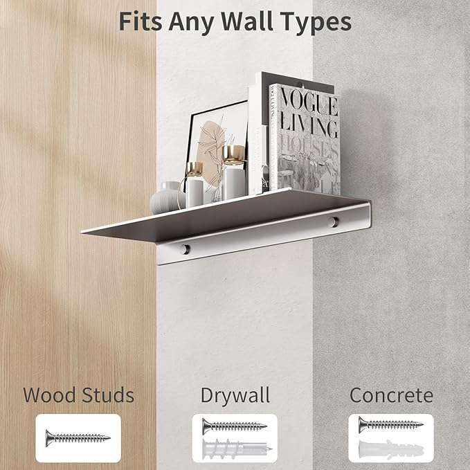 Danpoo Metal Wall Shelf, Small Floating Shelf Bathroom Wall Shelf, 16" Display Shelves for Wall Storage, Grey
