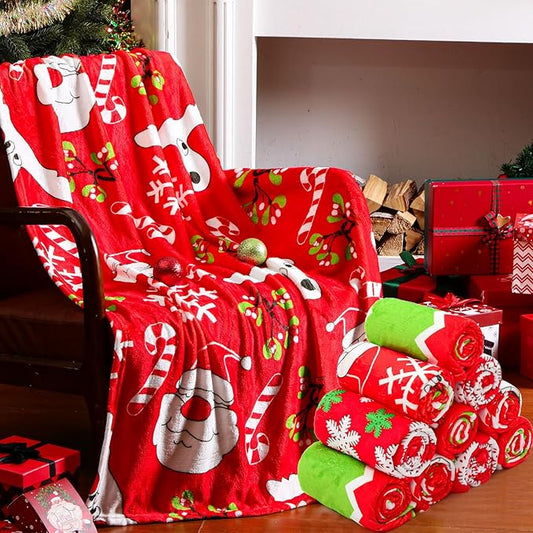 Buryeah 12 Pack 59" x 40" Christmas Fleece Blankets Bulk for Homeless Winter Warm Flannel Soft Cozy Throw Blankets Printed Snowflake Deer Snowman for Home Bedding Couch Chair Gift(Vivid Style)