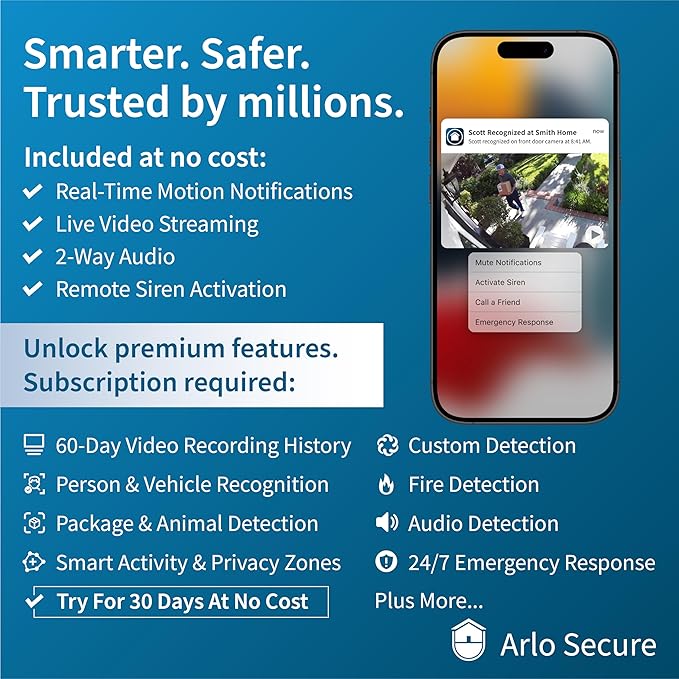 Arlo Essential Security Cameras Wireless Outdoor 2K (2nd Gen, 2023 Release) - Battery Power, Person Recognition, Package Detection, Animated Preview, 1-Month Trial of Secure Plan, 2 Cam, White