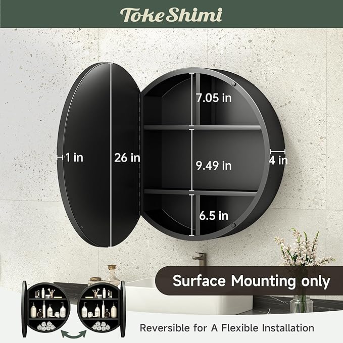 TokeShimi 26.1 Round Medicine Cabinet for Bathroom