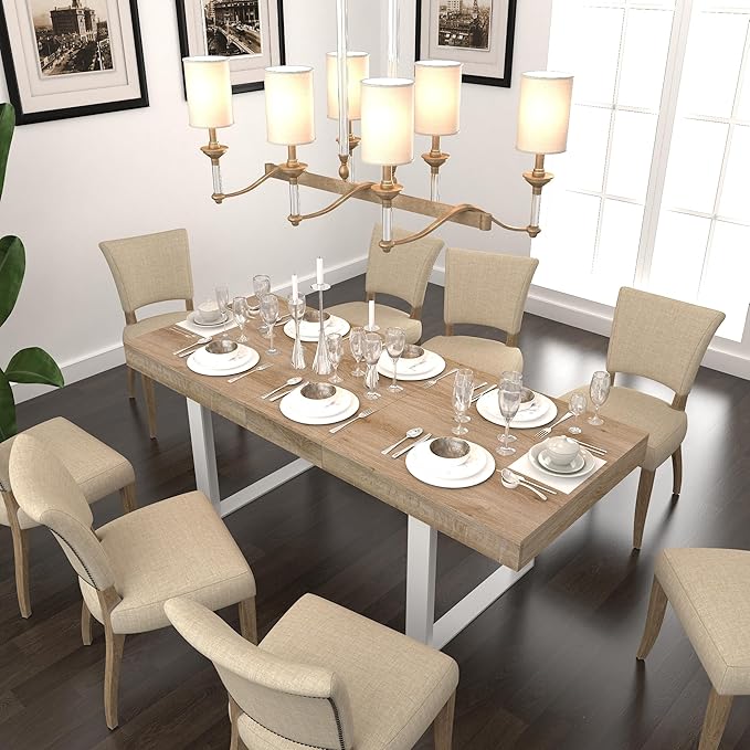 KEIKI 62.99'' to 78.7'' Extendable Dining Table, Modern Farmhouse Expandable Kitchen Table for 6-10 People, Large Wooden Conference Table
